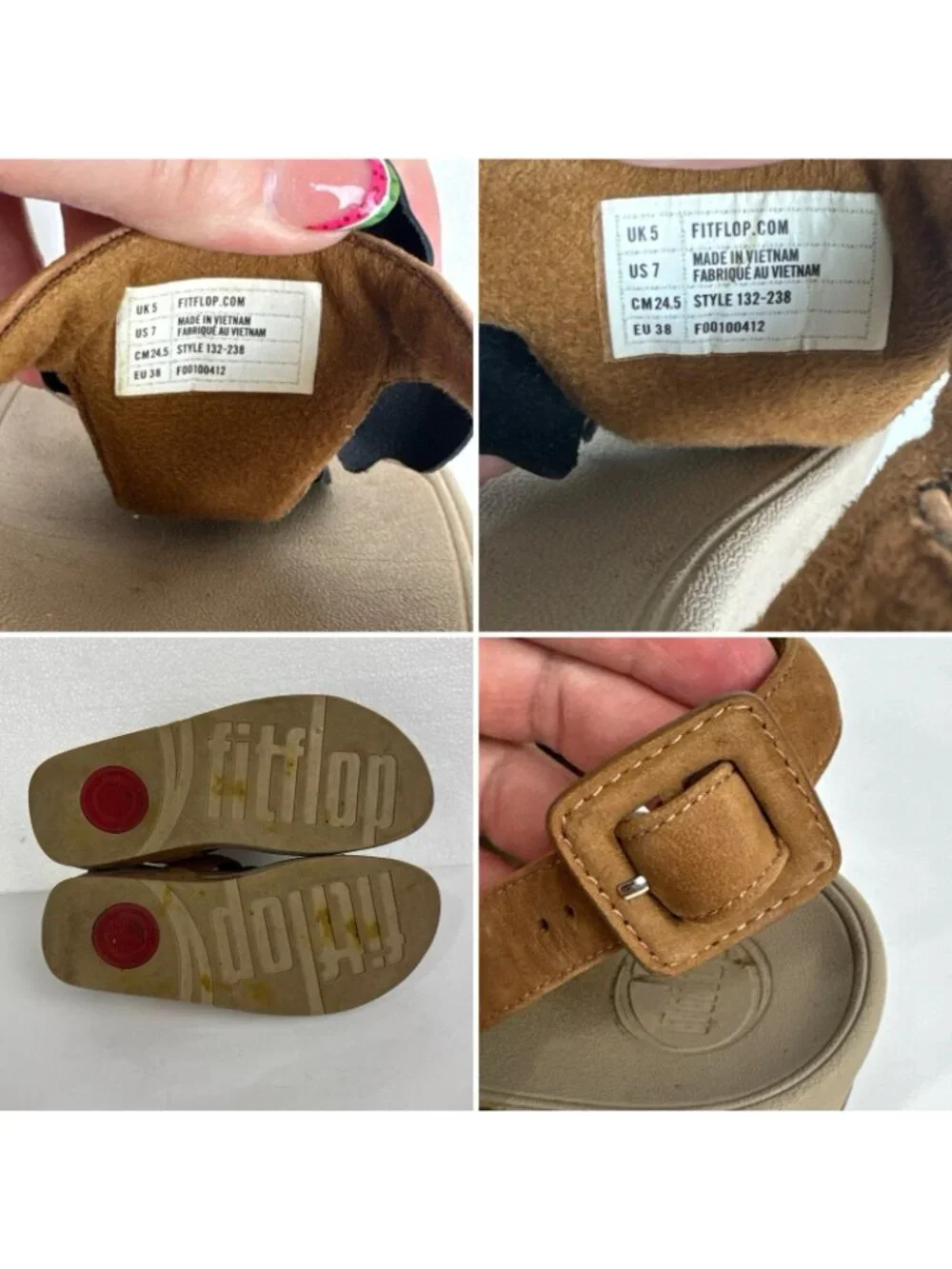 Fit Flop Floretta Tan Suede & Black Floral Wedge Thong Sandals Women's 7